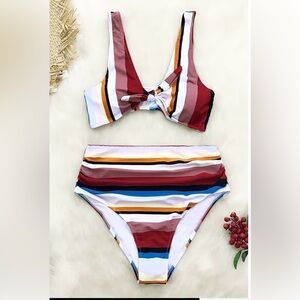 NWT Cupshe • Colourful Sruped Highwaisted Bikini • Size Small